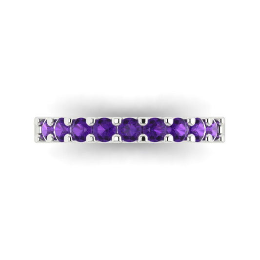 0.63 cttw Natural Amethyst Round Cut White Gold Eternity Wedding Band