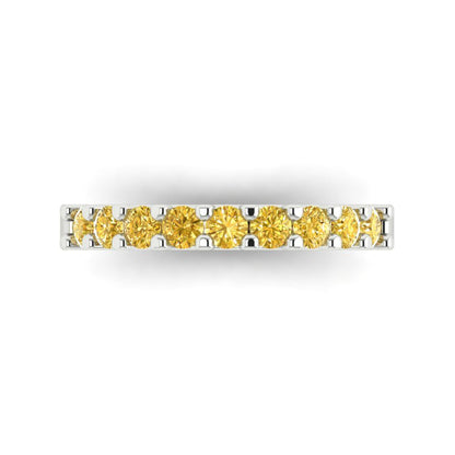 0.63 cttw Natural Citrine Round Cut White Gold Eternity Wedding Band