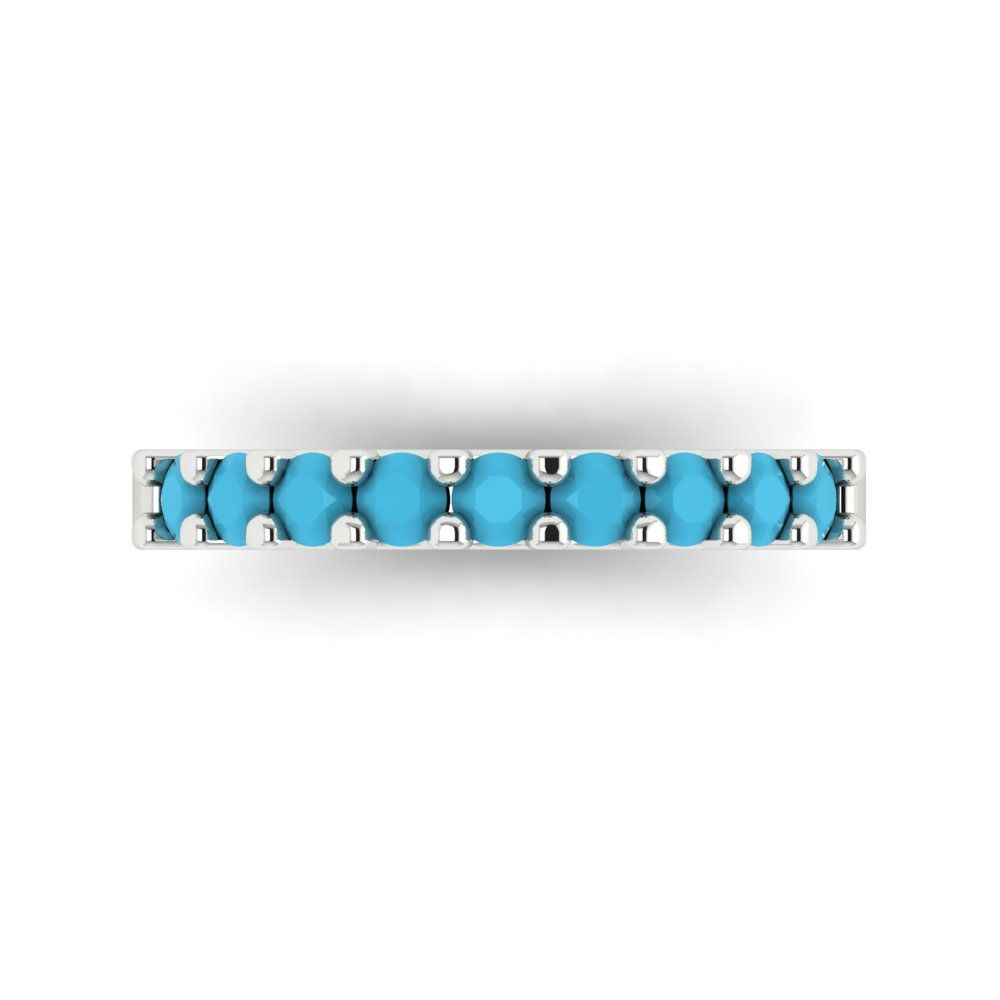 0.63 cttw Simulated Turquoise Round Cut White Gold Eternity Wedding Band