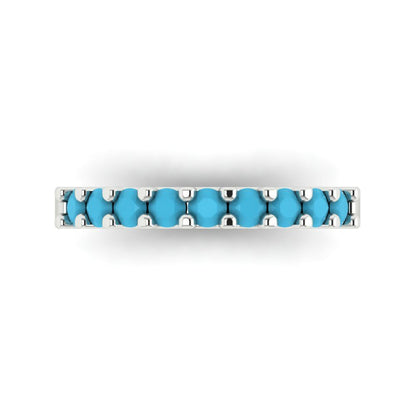 0.63 cttw Simulated Turquoise Round Cut White Gold Eternity Wedding Band