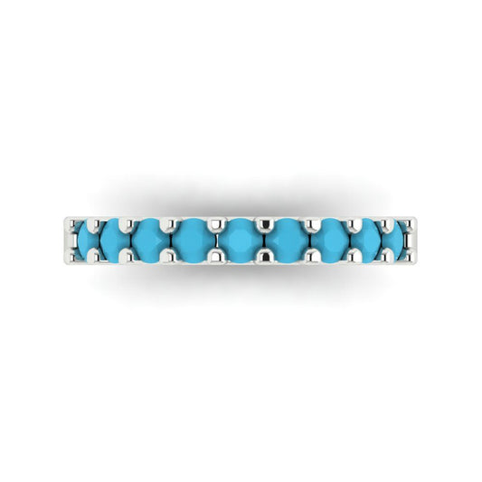 0.63 cttw Simulated Turquoise Round Cut White Gold Eternity Wedding Band