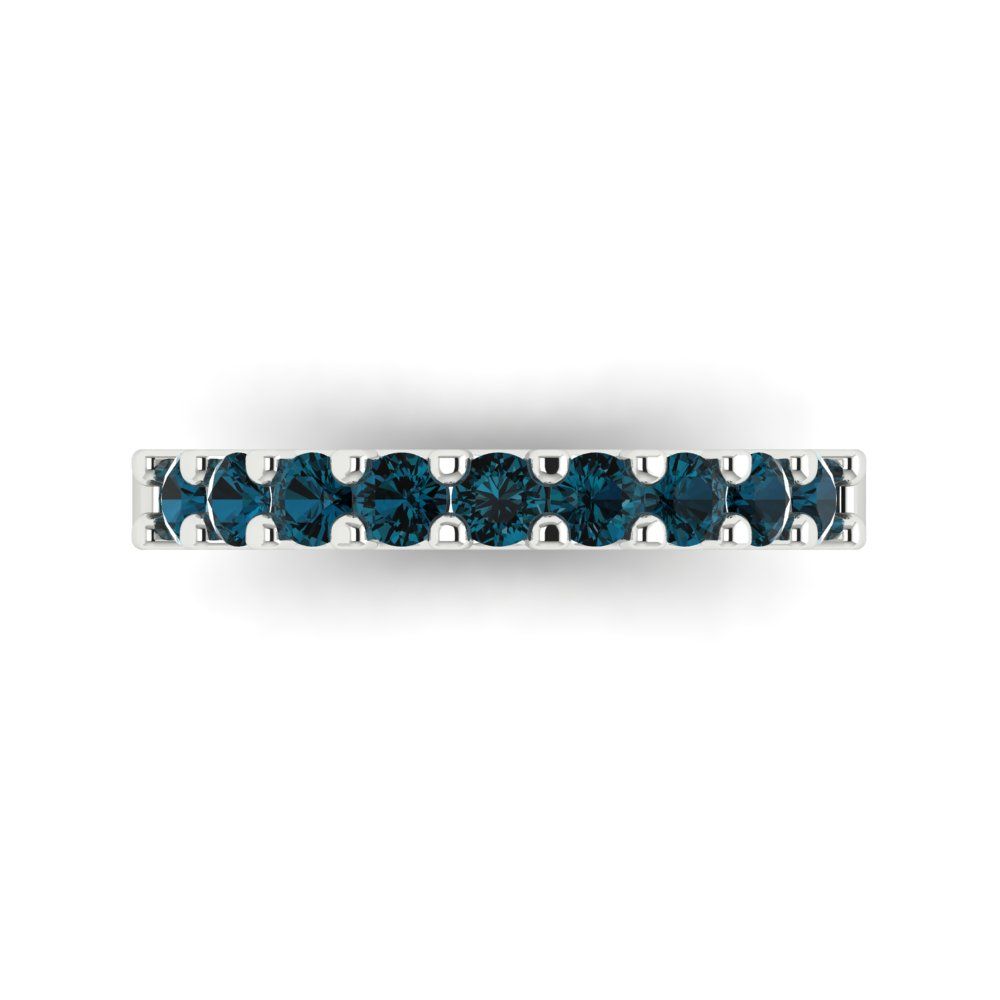 0.63 cttw Natural London Blue Topaz Round Cut White Gold Eternity Wedding Band