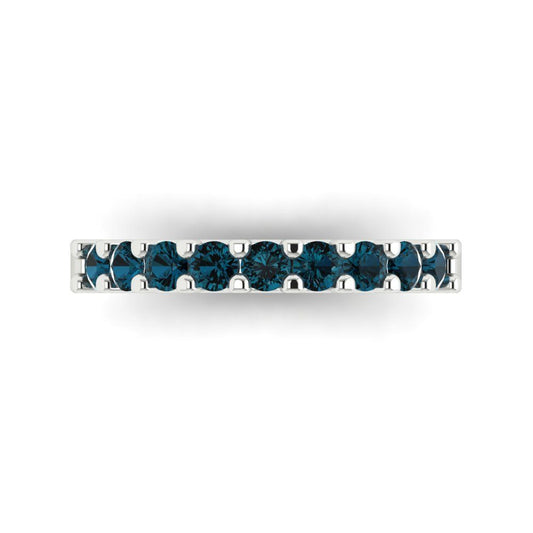 0.63 cttw Natural London Blue Topaz Round Cut White Gold Eternity Wedding Band