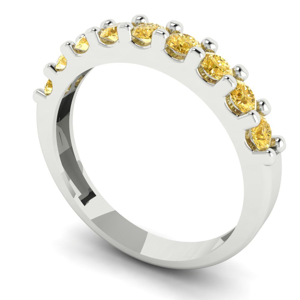 0.63 cttw Yellow Moissanite Round Cut White Gold Eternity Wedding Band