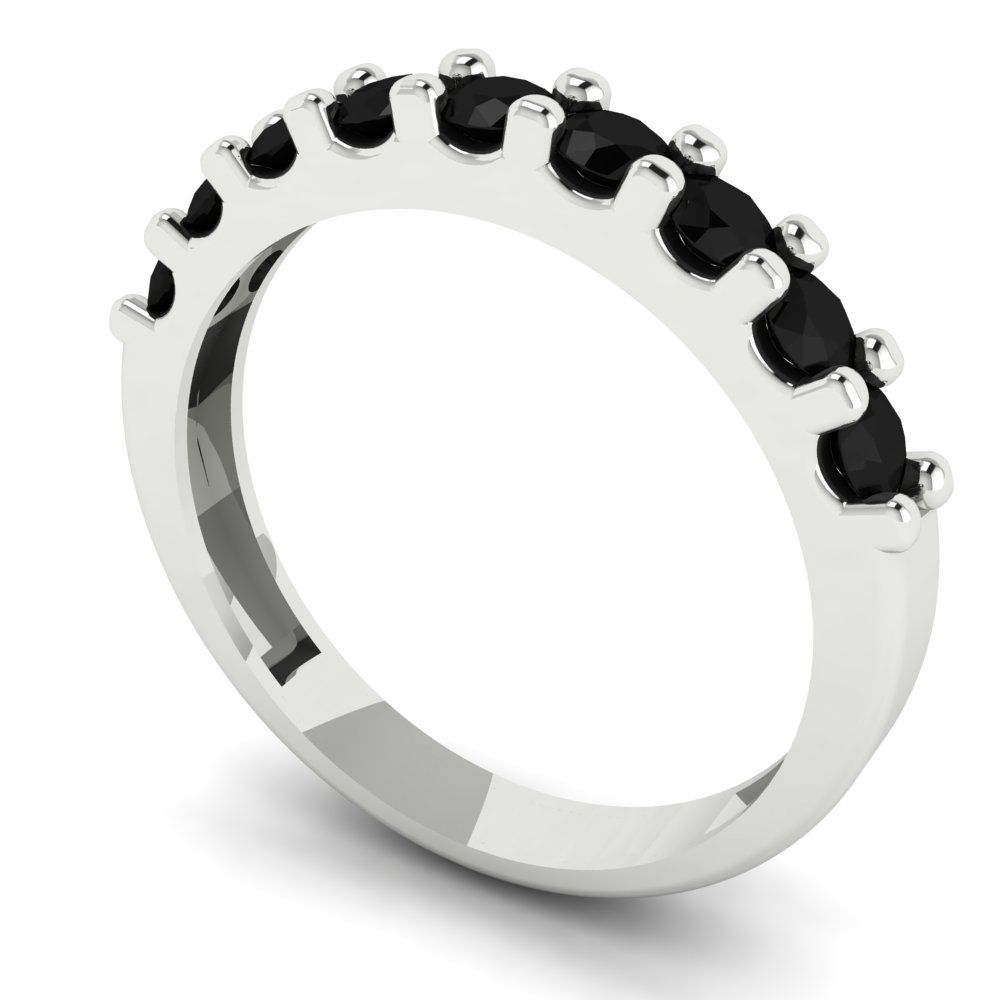 0.63 cttw Natural Onyx Round Cut White Gold Eternity Wedding Band