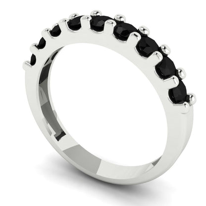 0.63 cttw Natural Onyx Round Cut White Gold Eternity Wedding Band