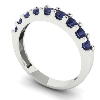 0.63 cttw Simulated Blue Sapphire Round Cut White Gold Eternity Wedding Band