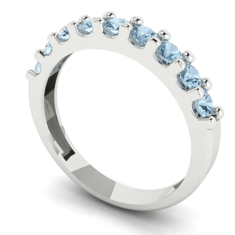 0.63 cttw Natural Swiss Blue Topaz Round Cut White Gold Eternity Wedding Band