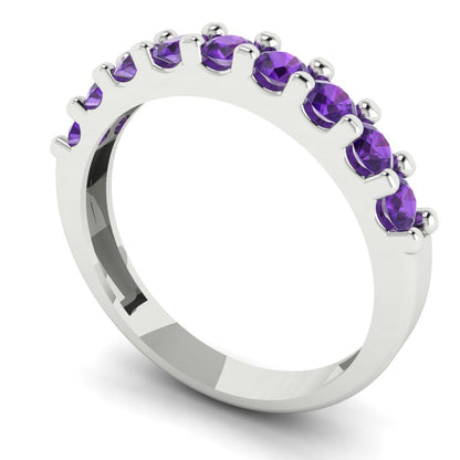 0.63 cttw Natural Amethyst Round Cut White Gold Eternity Wedding Band