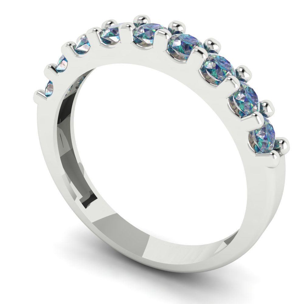 0.63 cttw Blue Moissanite Round Cut White Gold Eternity Wedding Band