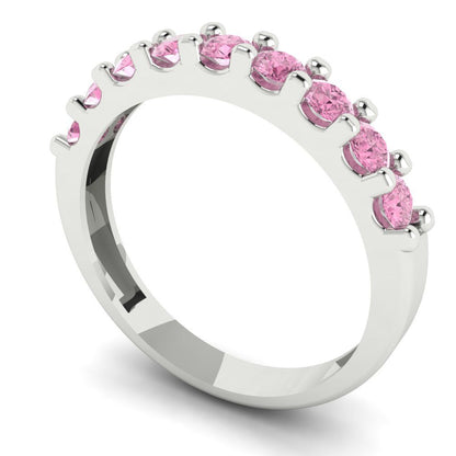 0.63 cttw Simulated Pink Diamond Round Cut White Gold Eternity Wedding Band
