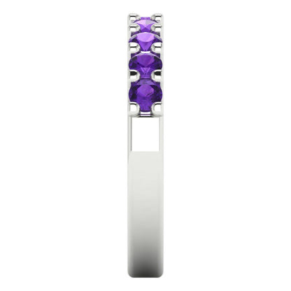 0.63 cttw Natural Amethyst Round Cut White Gold Eternity Wedding Band