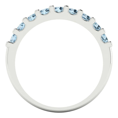 0.63 cttw Natural Aquamarine Round Cut White Gold Eternity Wedding Band