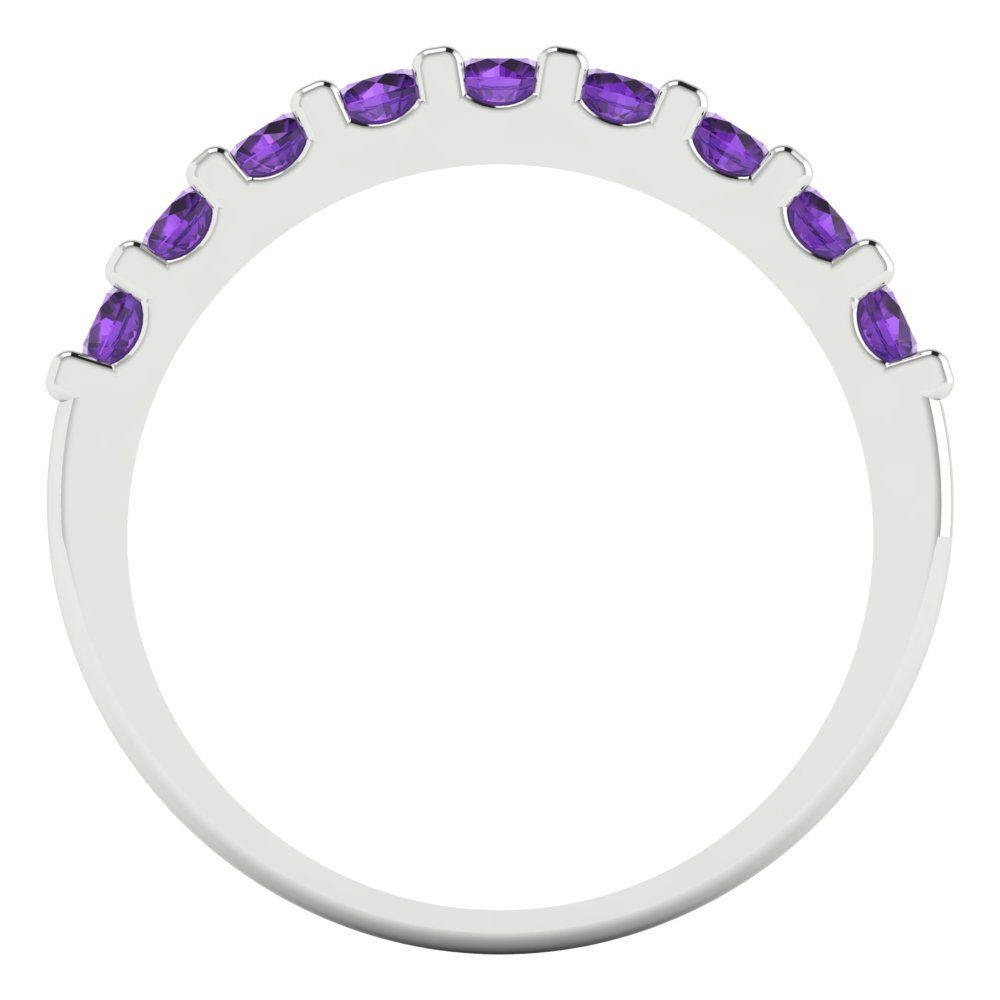 0.63 cttw Natural Amethyst Round Cut White Gold Eternity Wedding Band
