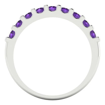 0.63 cttw Natural Amethyst Round Cut White Gold Eternity Wedding Band