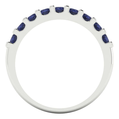 0.63 cttw Simulated Blue Sapphire Round Cut White Gold Eternity Wedding Band