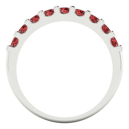0.63 cttw Natural Garnet Round Cut White Gold Eternity Wedding Band
