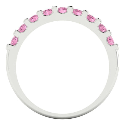0.63 cttw Simulated Pink Diamond Round Cut White Gold Eternity Wedding Band