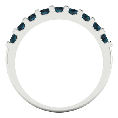 0.63 cttw Natural London Blue Topaz Round Cut White Gold Eternity Wedding Band