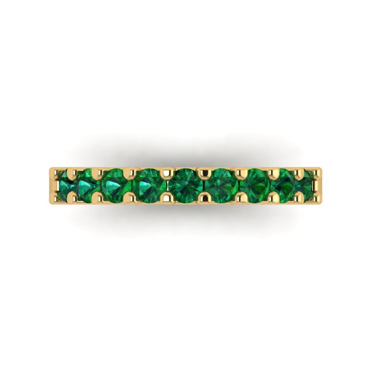 0.63 cttw Simulated Emerald Round Cut Yellow Gold Eternity Wedding Band