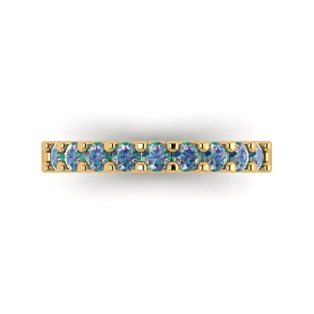 0.63 cttw Blue Moissanite Round Cut Yellow Gold Eternity Wedding Band