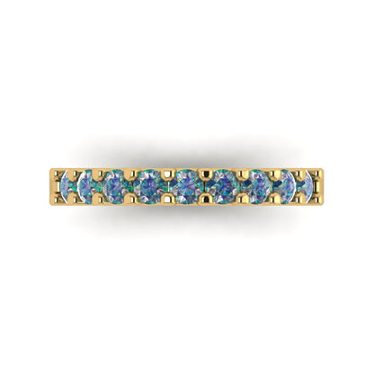 0.63 cttw Blue Moissanite Round Cut Yellow Gold Eternity Wedding Band