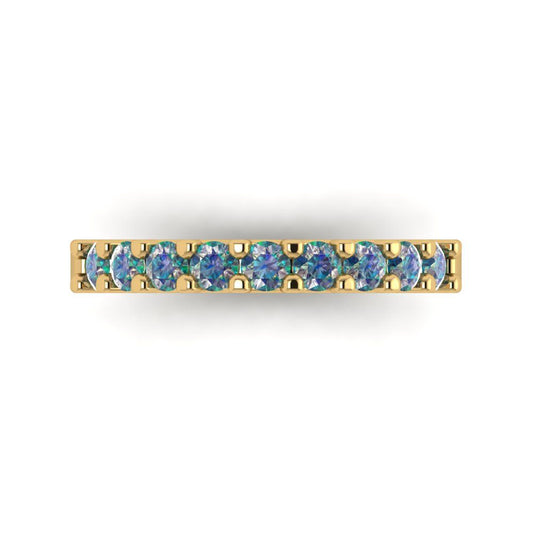 0.63 cttw Blue Moissanite Round Cut Yellow Gold Eternity Wedding Band