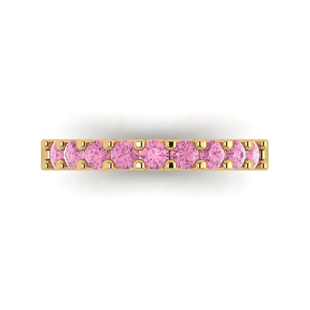 0.63 cttw Simulated Pink Diamond Round Cut Yellow Gold Eternity Wedding Band