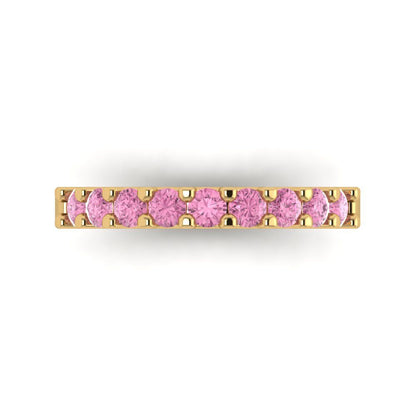 0.63 cttw Simulated Pink Diamond Round Cut Yellow Gold Eternity Wedding Band
