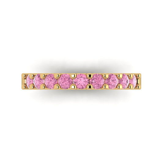 0.63 cttw Simulated Pink Diamond Round Cut Yellow Gold Eternity Wedding Band