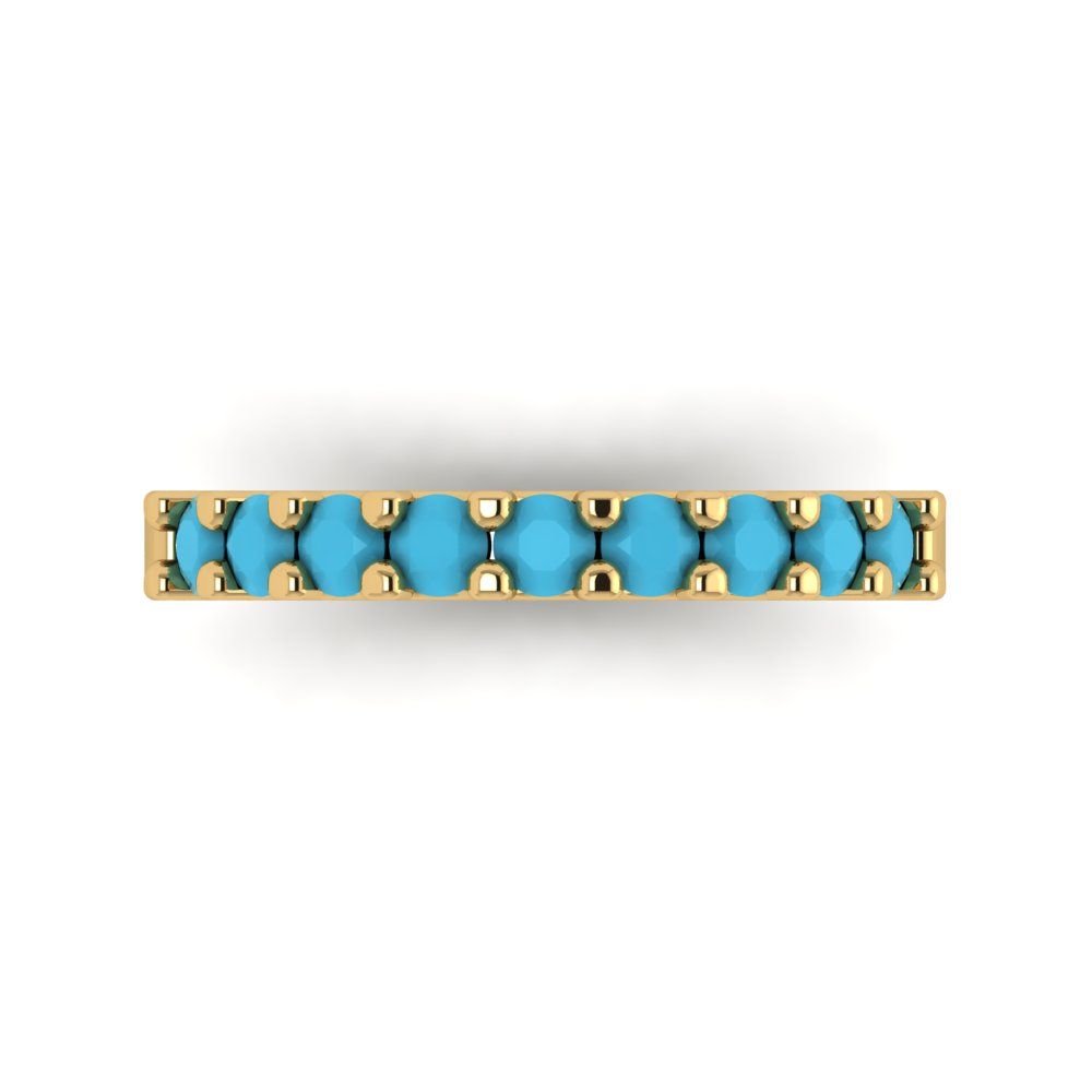 0.63 cttw Simulated Turquoise Round Cut Yellow Gold Eternity Wedding Band