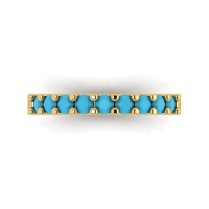 0.63 cttw Simulated Turquoise Round Cut Yellow Gold Eternity Wedding Band