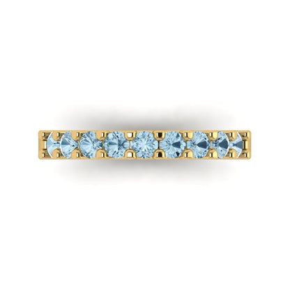 0.63 cttw Natural Swiss Blue Topaz Round Cut Yellow Gold Eternity Wedding Band