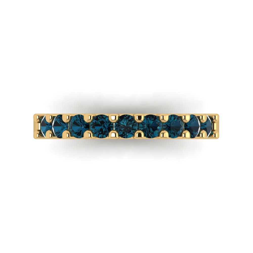 0.63 cttw Natural London Blue Topaz Round Cut Yellow Gold Eternity Wedding Band