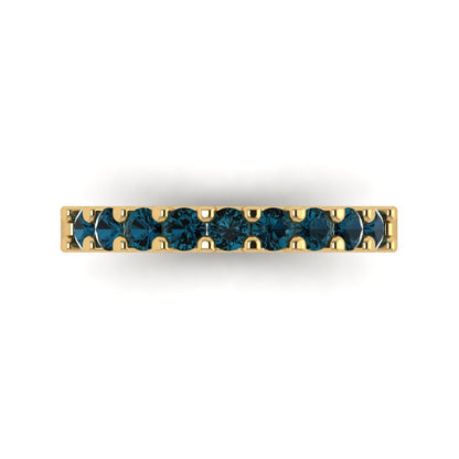0.63 cttw Natural London Blue Topaz Round Cut Yellow Gold Eternity Wedding Band