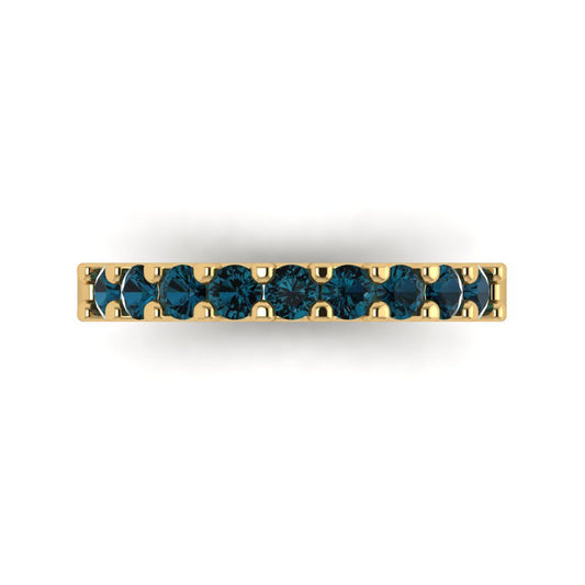 0.63 cttw Natural London Blue Topaz Round Cut Yellow Gold Eternity Wedding Band