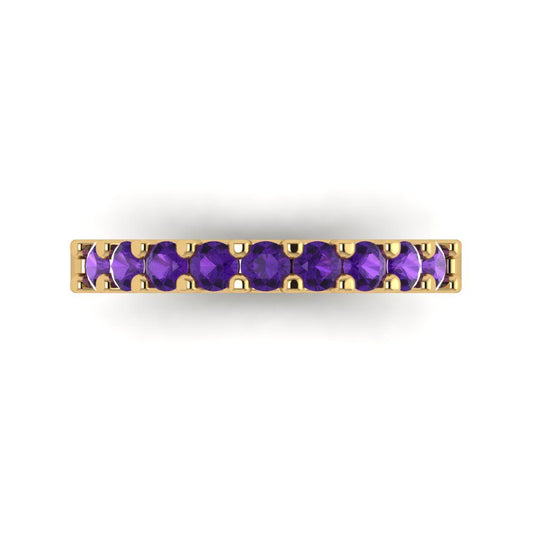 0.63 cttw Natural Amethyst Round Cut Yellow Gold Eternity Wedding Band