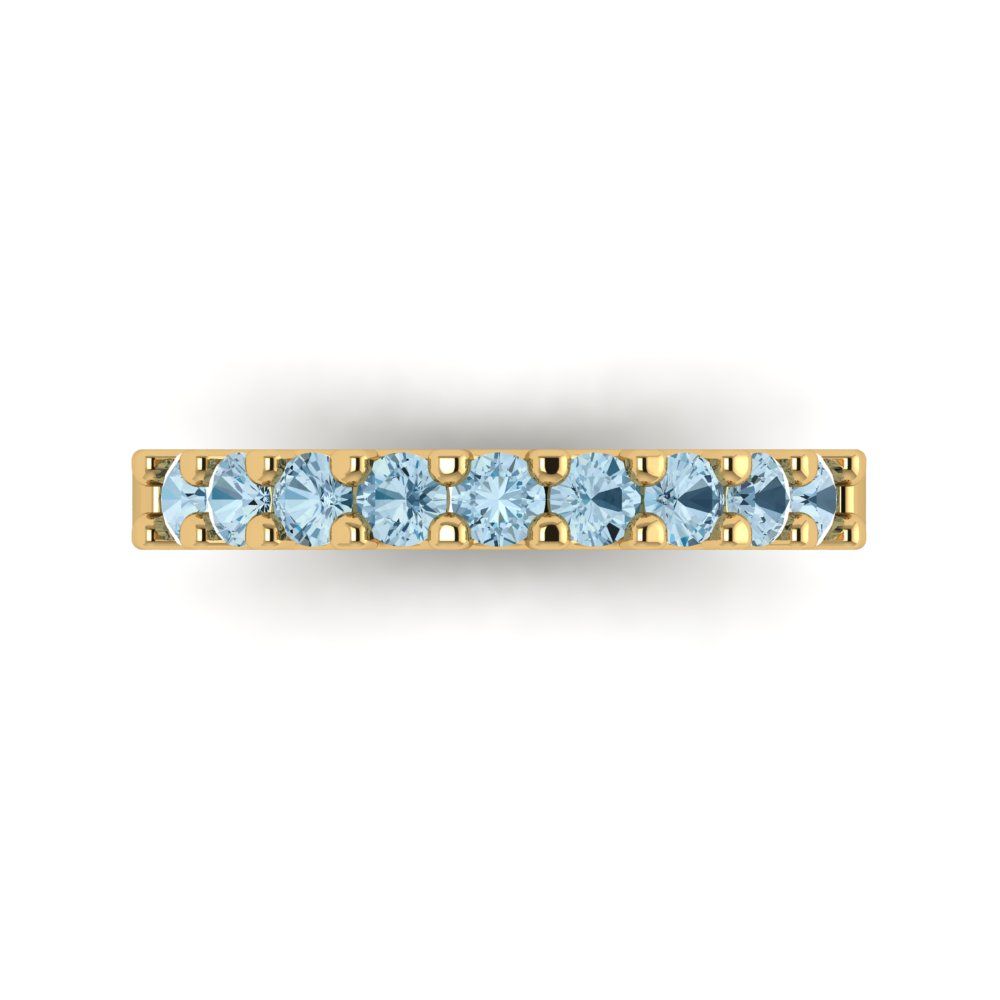 0.63 cttw Natural Sky Blue Topaz Round Cut Yellow Gold Eternity Wedding Band
