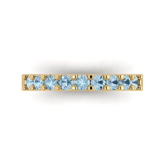 0.63 cttw Natural Sky Blue Topaz Round Cut Yellow Gold Eternity Wedding Band