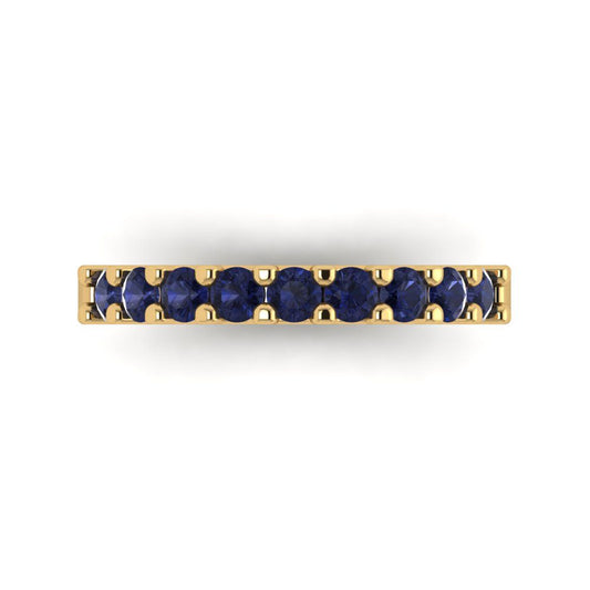 0.63 cttw Simulated Blue Sapphire Round Cut Yellow Gold Eternity Wedding Band