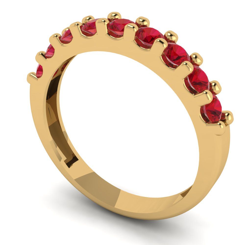 0.63 cttw Simulated Ruby Round Cut Yellow Gold Eternity Wedding Band