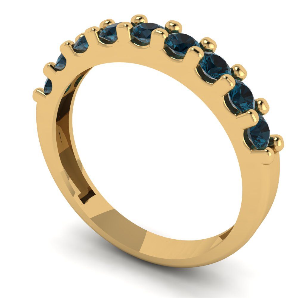 0.63 cttw Natural London Blue Topaz Round Cut Yellow Gold Eternity Wedding Band