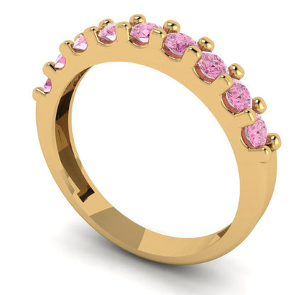 0.63 cttw Simulated Pink Diamond Round Cut Yellow Gold Eternity Wedding Band