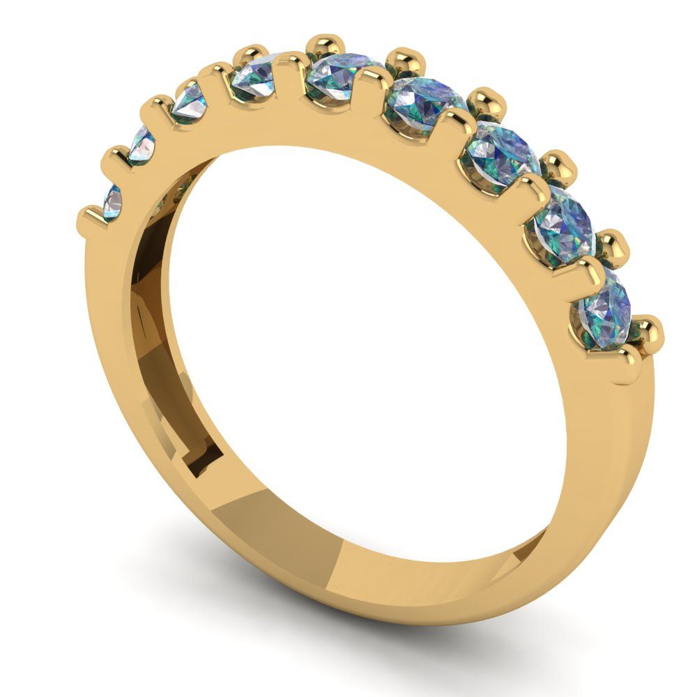 0.63 cttw Blue Moissanite Round Cut Yellow Gold Eternity Wedding Band