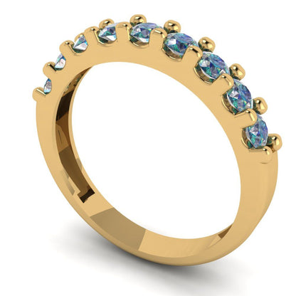 0.63 cttw Blue Moissanite Round Cut Yellow Gold Eternity Wedding Band