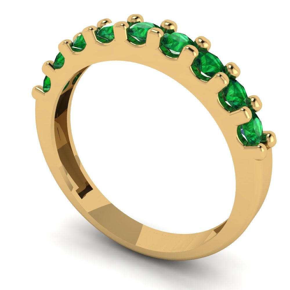 0.63 cttw Simulated Emerald Round Cut Yellow Gold Eternity Wedding Band