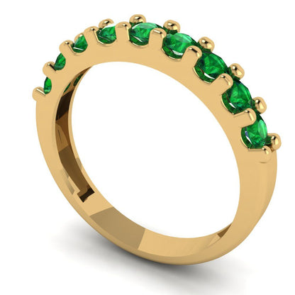 0.63 cttw Simulated Emerald Round Cut Yellow Gold Eternity Wedding Band