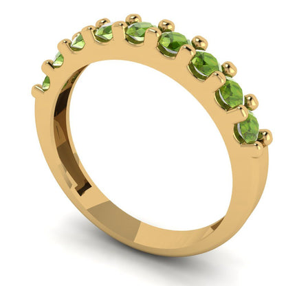 0.63 cttw Natural Peridot Round Cut Yellow Gold Eternity Wedding Band