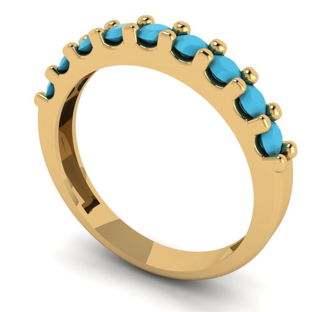 0.63 cttw Simulated Turquoise Round Cut Yellow Gold Eternity Wedding Band