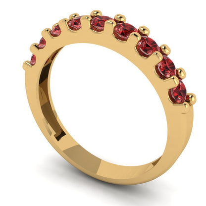 0.63 cttw Natural Garnet Round Cut Yellow Gold Eternity Wedding Band